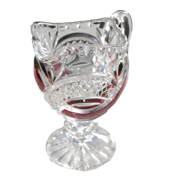 Vintage Clear Glass With Red Flash Sugar Bowl And Creamer Engravable Tableware - Picture 2 of 8